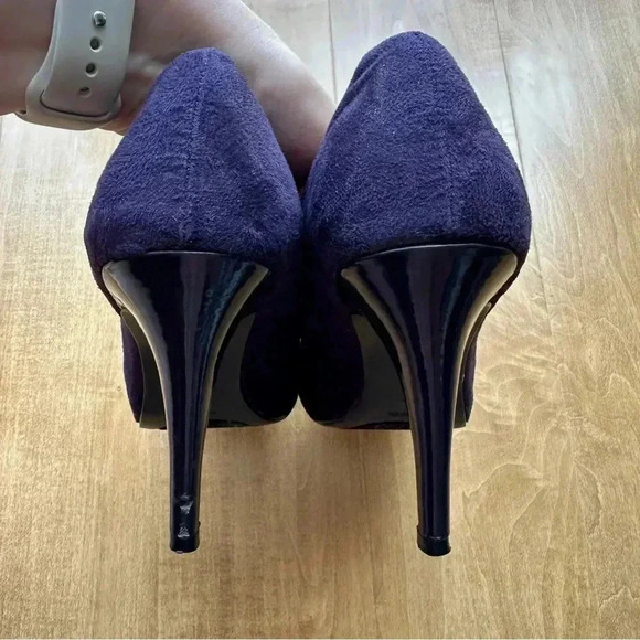 Fioni Faux Suede Eggplant Purple Peep Toe Heels, Women’s Size 7.5 - Picture 11 of 12
